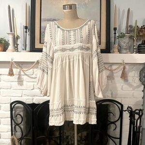 Free People wild one embroidered boho mini shirt dress size M
